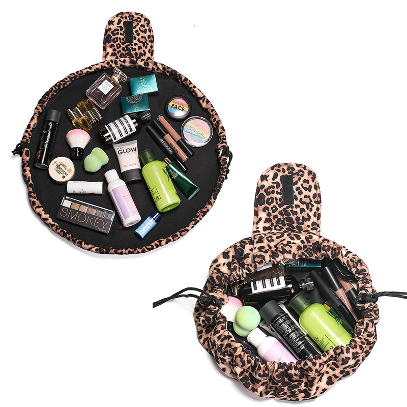 Lazy Cosmetic Bag \/ Drawstring Makeup Bag \/ Toiletry Bag \/ Large Capacity Travel Bag \/ Organizador de maquillaje para mujeres y niñas - Leopard…